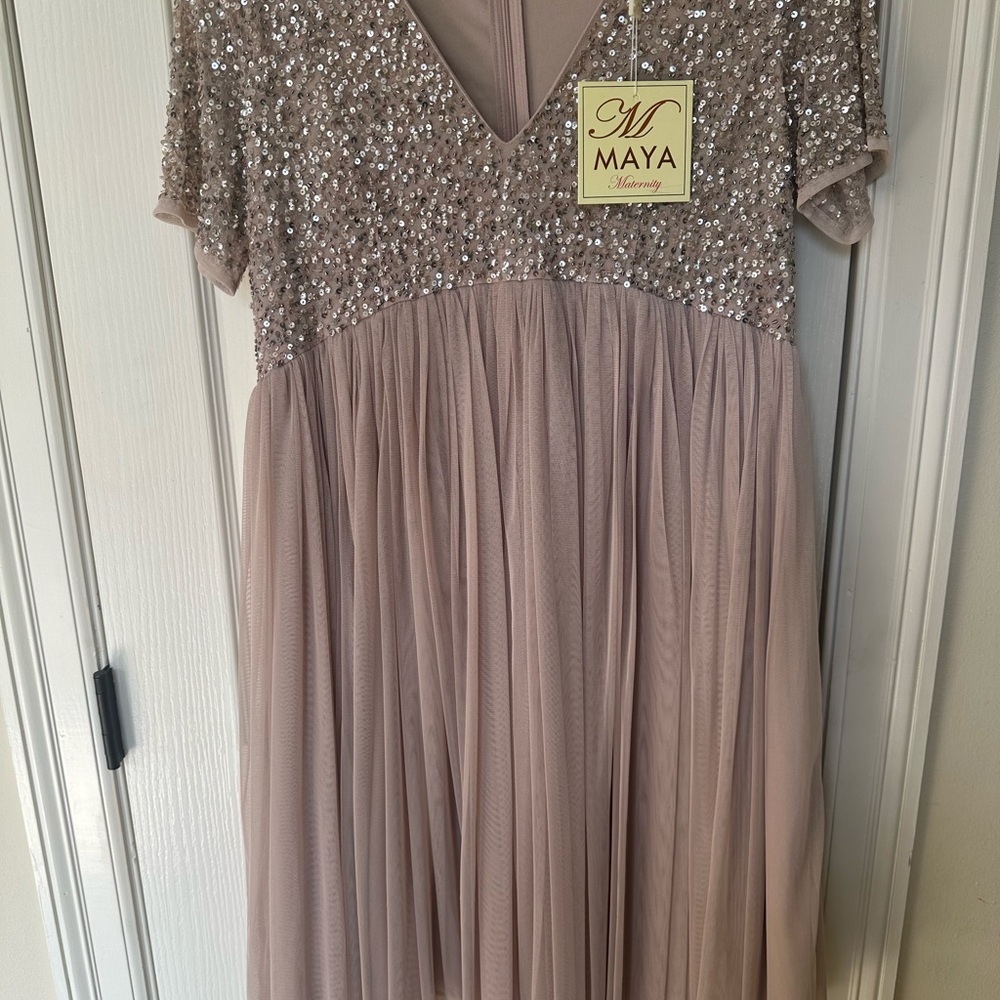 Maya Maternity Midi Dress - Taupe Blush